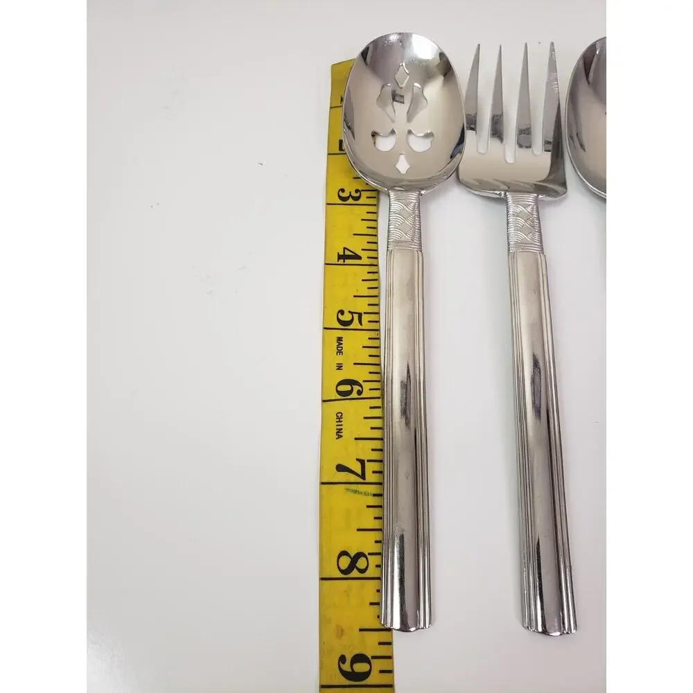 Pfaltzgraff CROSSROADS Glossy Stainless Flatware Hostess Salad 4 Serving Pieces